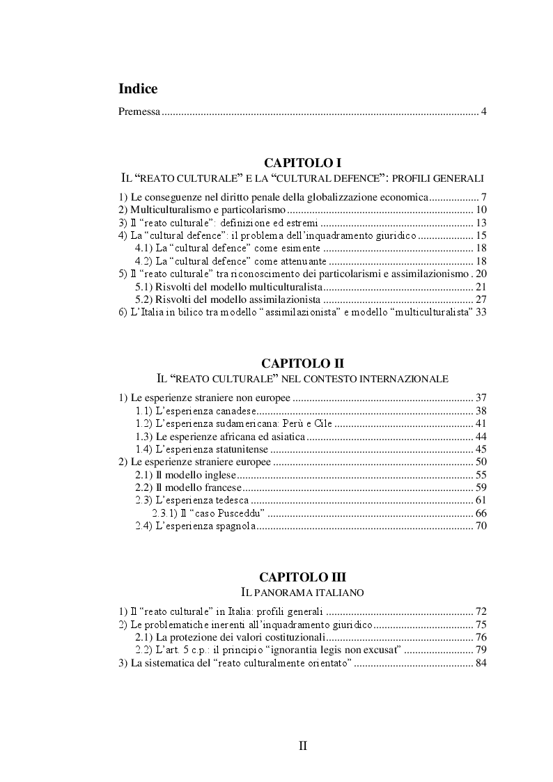 Indice della tesi: Profili penali nell'attuale società multiculturale, Pagina 1