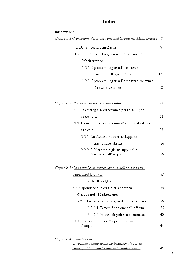 Indice della tesi: La Risorsa Invisibile - La cultura della conservazione dell'acqua nell'area mediterranea, Pagina 1