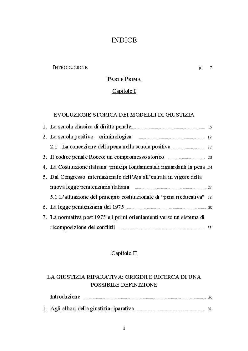 Indice della tesi: Pratiche di giustizia riparativa: quale impatto nel contrasto alla recidiva? prime riflessioni di una meta-analisi, Pagina 1