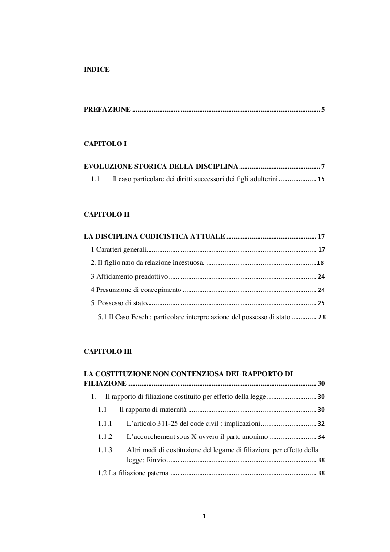 Indice della tesi: La filiazione nel diritto francese, Pagina 1