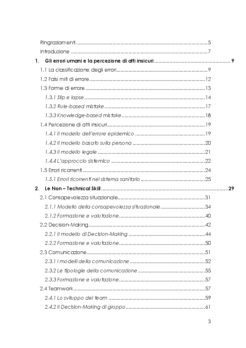 Indice della tesi: Cattiva comunicazione e rischio clinico: una rassegna, Pagina 1