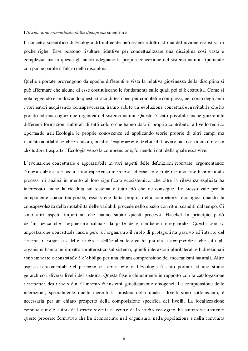 Estratto dalla tesi: Ecologia: un'epigrafe ambigua per una scienza multidisciplinare.