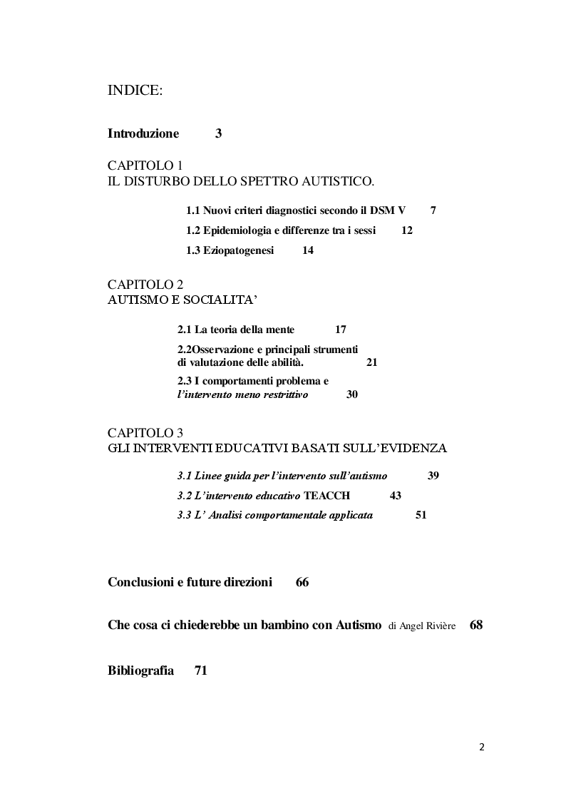 Indice della tesi: Autismo e interventi educativi basati sull'evidenza, Pagina 1