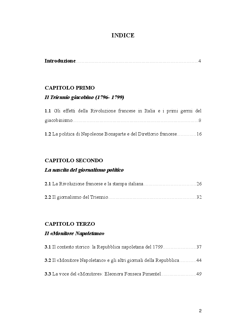 Indice della tesi: Un caso di giornalismo politico nel Triennio giacobino: ''Il Monitore Napoletano'' (1799), Pagina 1
