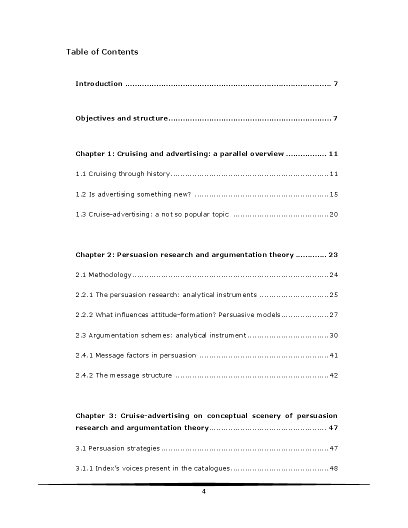 Indice della tesi: Persuasion and argumentation in cruise advertising: a case study on cruise catalogues, Pagina 1