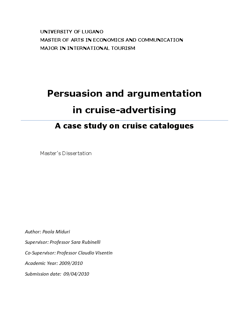 Anteprima della tesi: Persuasion and argumentation in cruise advertising: a case study on cruise catalogues, Pagina 1