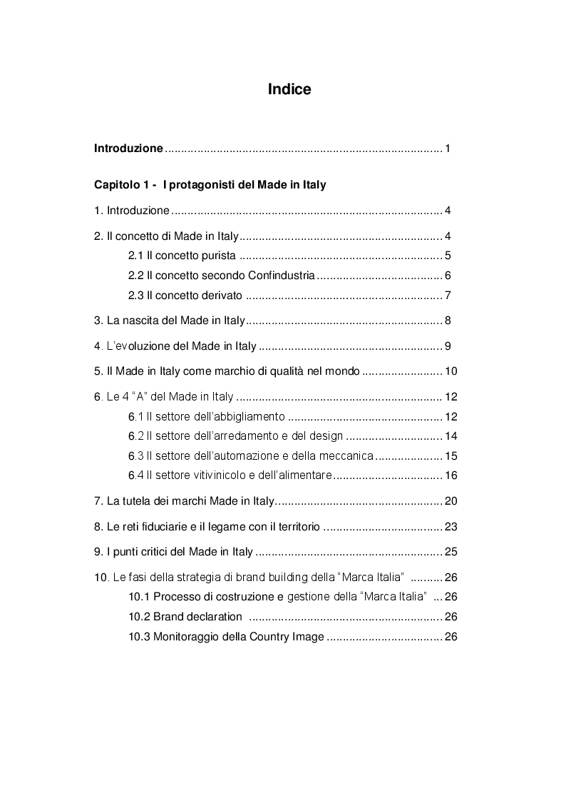 Indice della tesi: Il made in Italy nel settore vitivinicolo: la comunicazione pubblicitaria in lingua inglese, Pagina 1