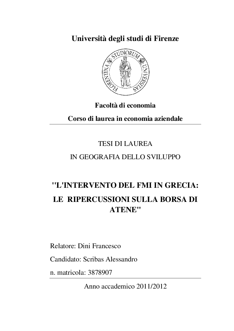 Anteprima della tesi: L'intervento del FMI in Grecia: le ripercussioni sulla Borsa di Atene, Pagina 1