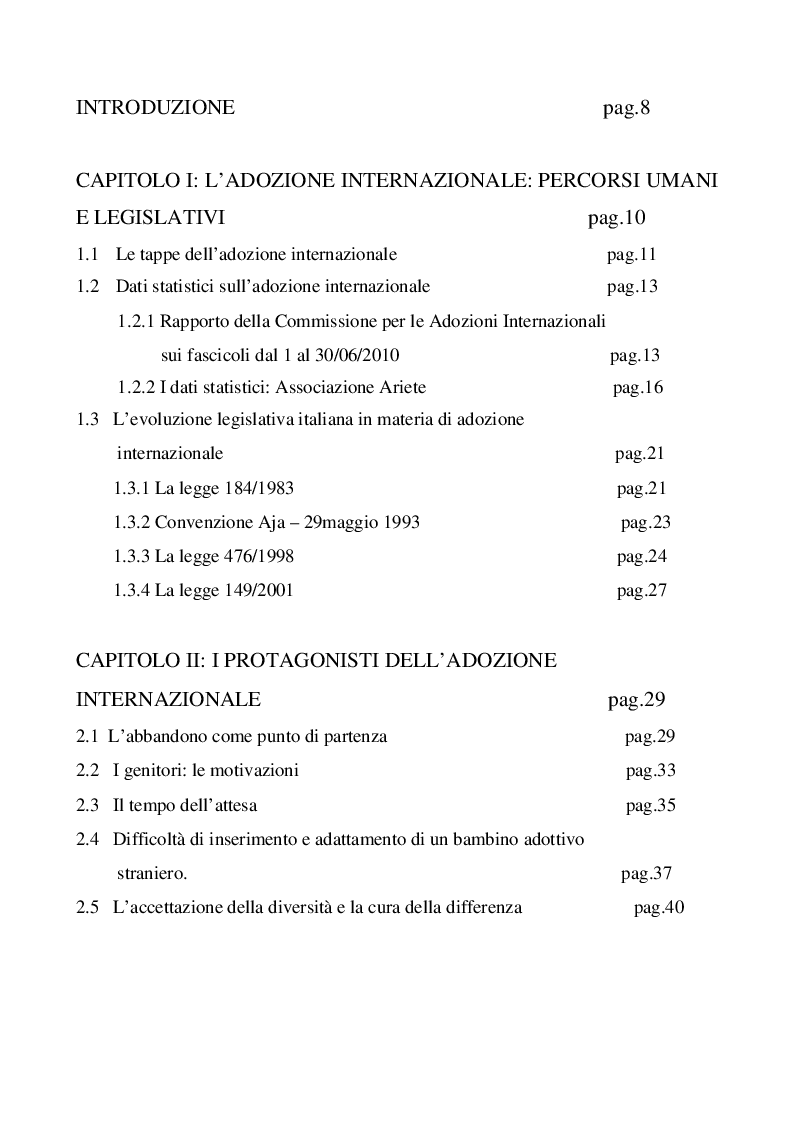Indice della tesi: Genitori adottivi: il tempo dell'attesa e il tempo dell'incontro, Pagina 1