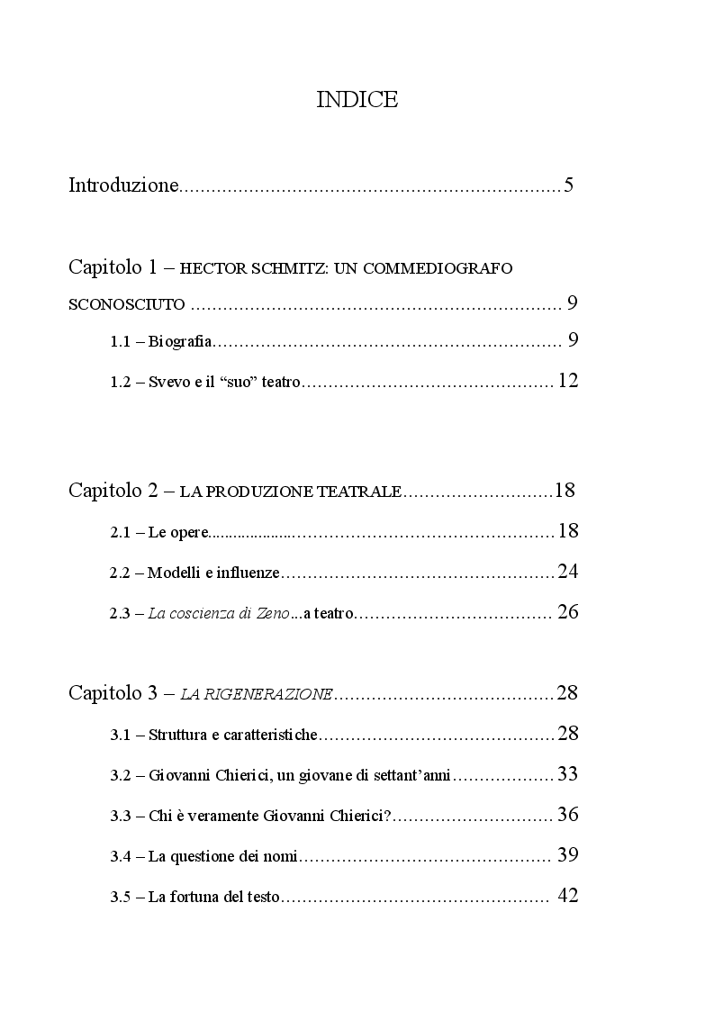 Indice della tesi: Commento e interpretazione de ''La Rigenerazione'' di Italo Svevo, Pagina 1