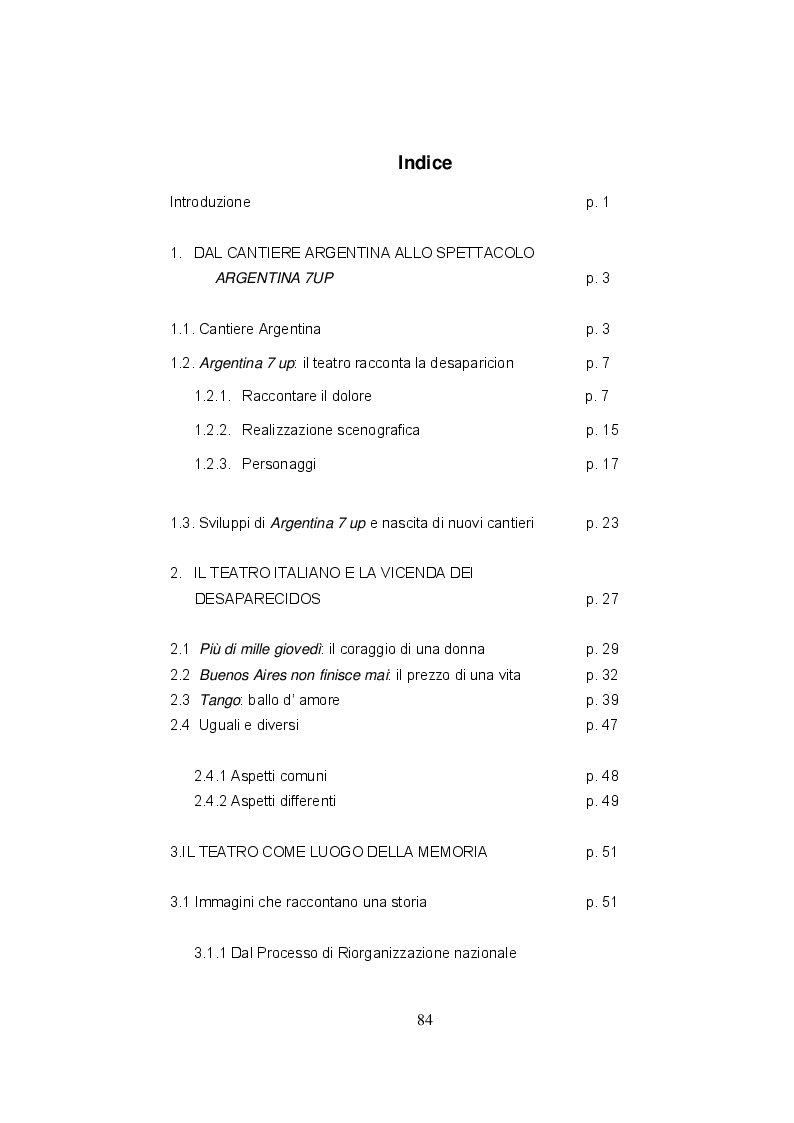 Indice della tesi: Argentina 7up. Il teatro e i generali della dittatura argentina (1976-1983), Pagina 1