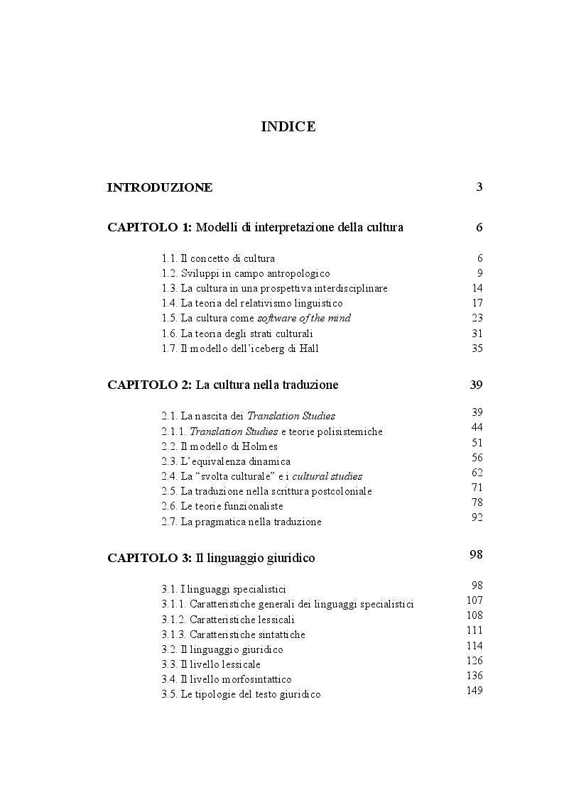Indice della tesi: La dimensione culturale nella traduzione del linguaggio giuridico inglese, Pagina 1
