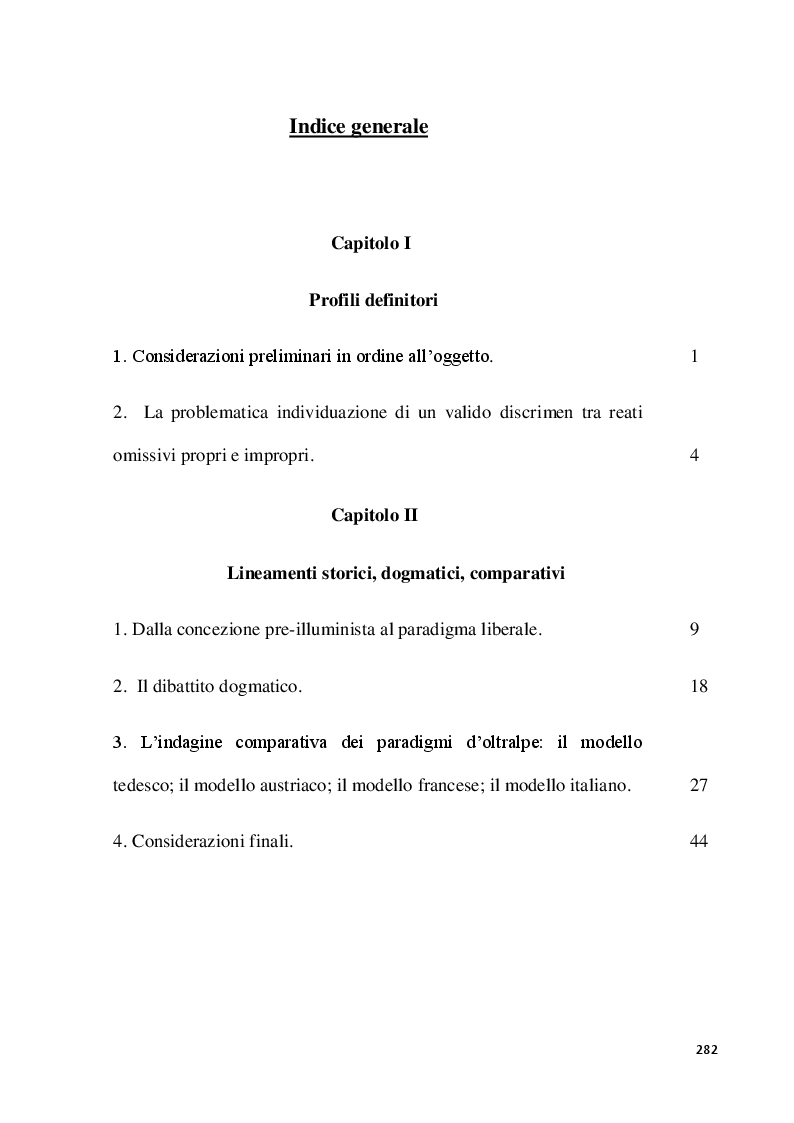 Indice della tesi: Il reato commissivo mediante omissione - Il reato omissivo improprio, Pagina 1