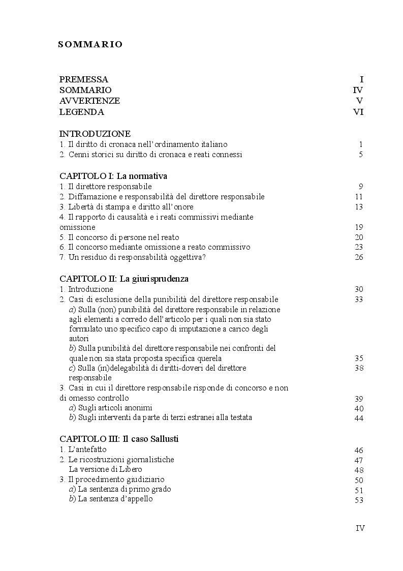 Indice della tesi: La responsabilità penale del direttore responsabile nella stampa periodica: il caso Sallusti, Pagina 1