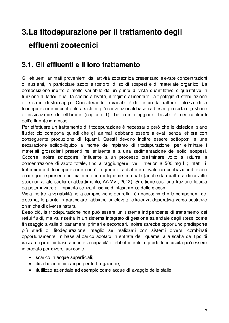 Estratto dalla tesi: La fitodepurazione per il trattamento degli effluenti zootecnici