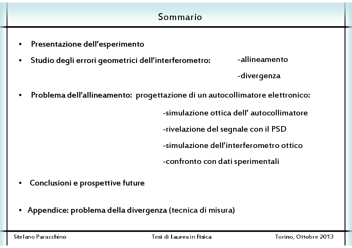 Indice della tesi: Studio degli errori geometrici di un interferometro ottico subnanometrico, Pagina 1