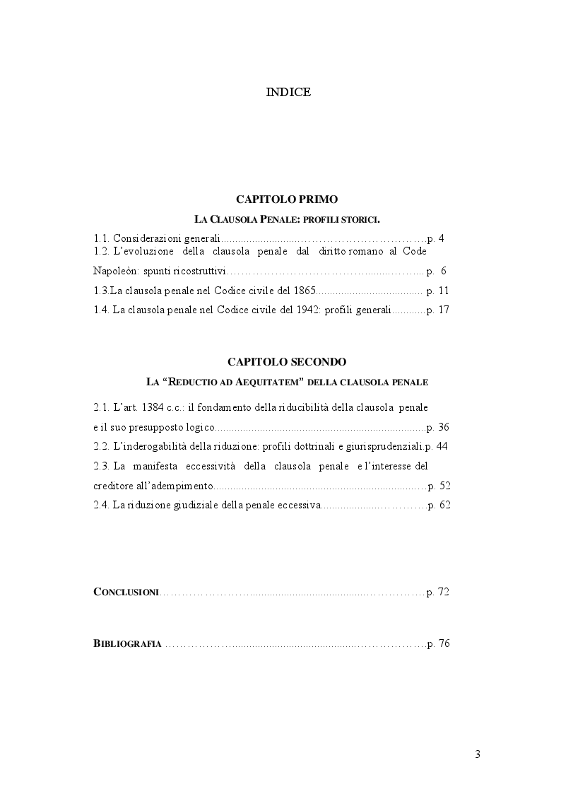 Indice della tesi: La riduzione della penale, Pagina 1