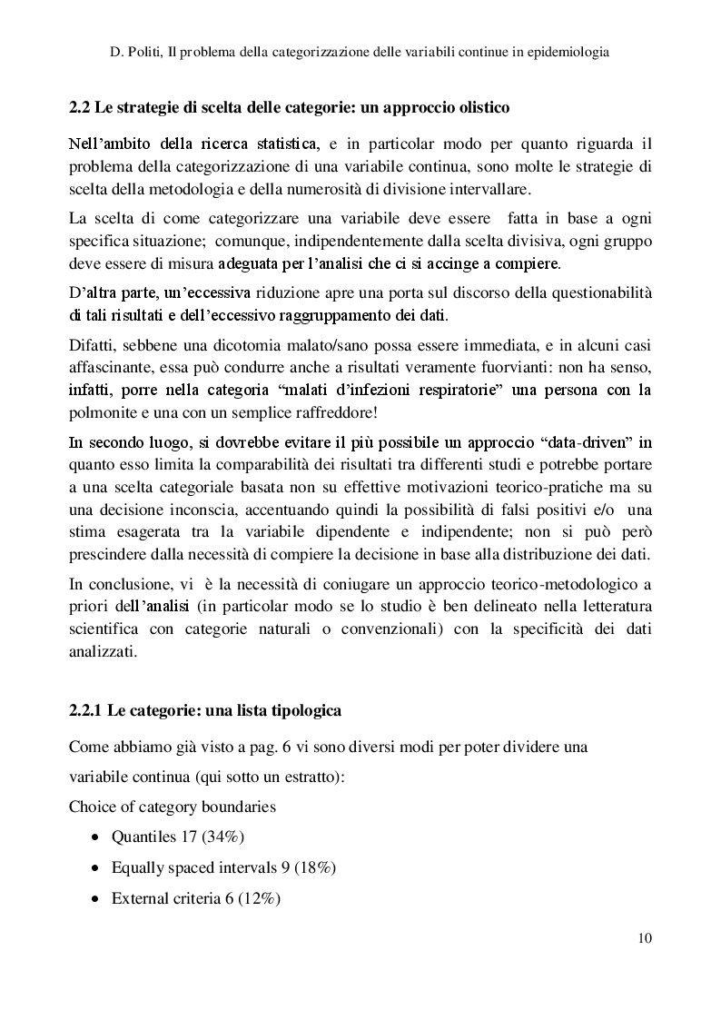 Estratto dalla tesi: Il problema della categorizzazione delle variabili continue in Epidemiologia