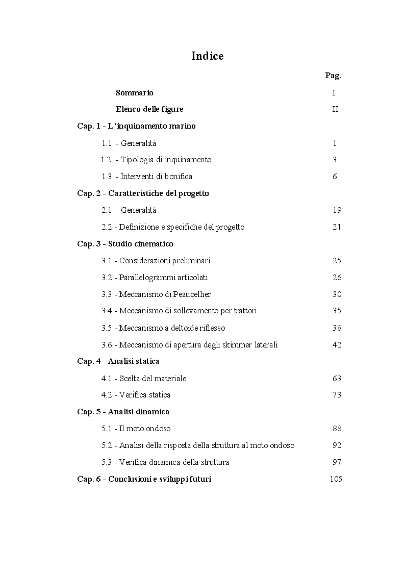 Indice della tesi: Progettazione di un meccanismo di sollevamento per apparecchiature marine, Pagina 1