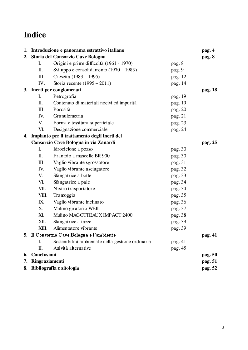 Indice della tesi: L'impianto di trattamento degli inerti del Consorzio Cave Bologna: aspetti tecnici ed ambientali, Pagina 1