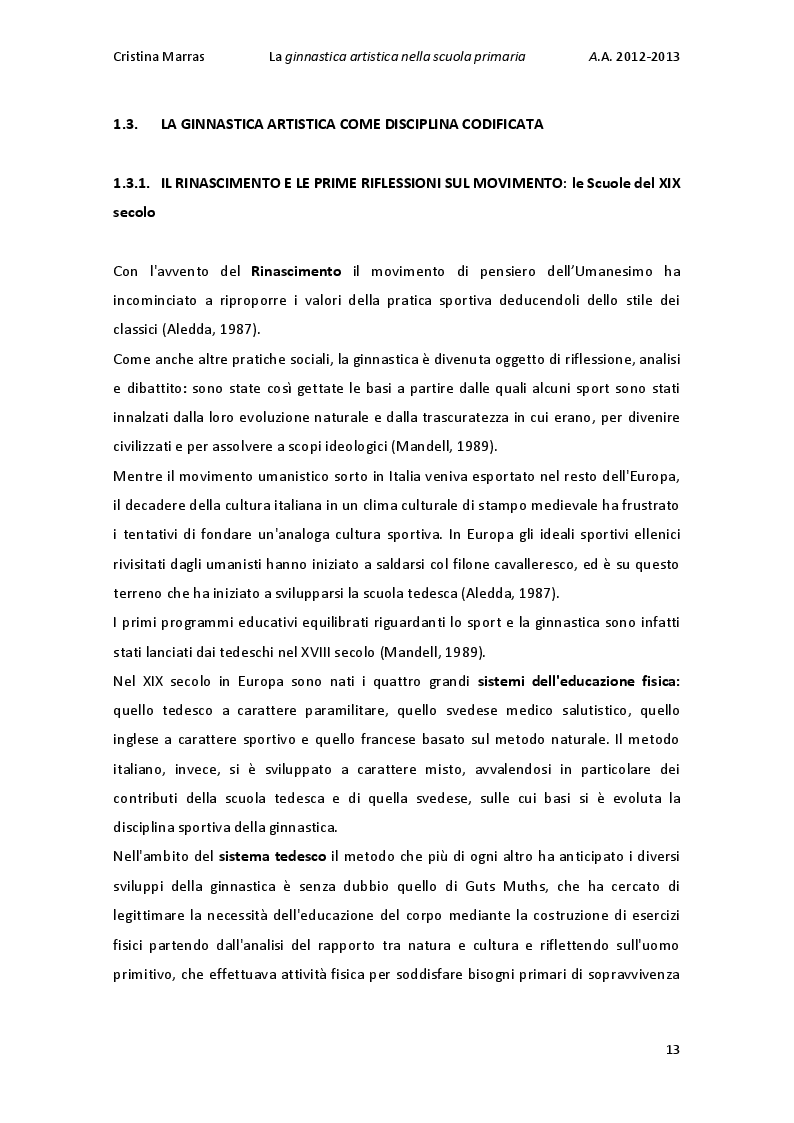 Estratto dalla tesi: La ginnastica artistica nella scuola primaria. La tecnica per la crescita globale del bambino.