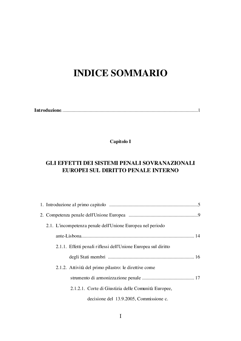 Indice della tesi: Sollecitazioni europee in tema di lotta contro lo sfruttamento dei minori e la pedopornografia, Pagina 1