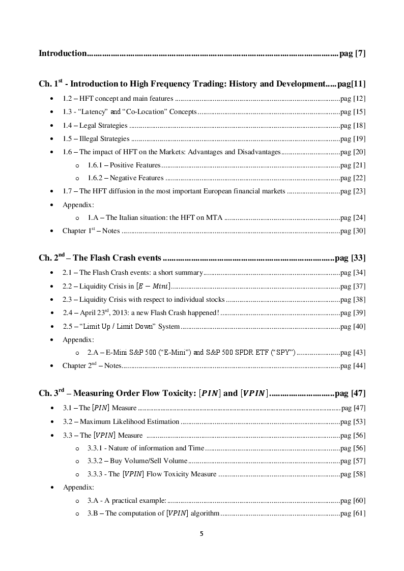 Indice della tesi: High Frequency Trading: Markets, Practice and Models., Pagina 1