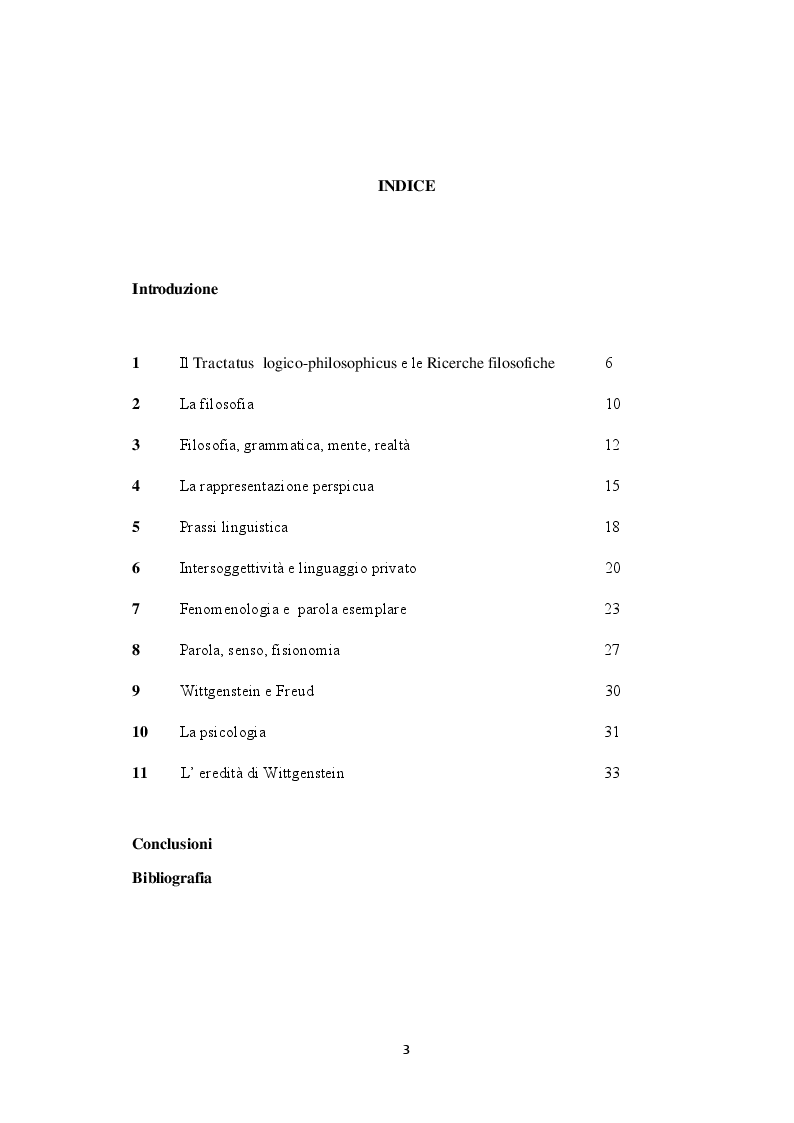 Indice della tesi: Intersoggettività, prassi linguistica e parola esemplare. Da Wittgenstein alla fenomenologia, Pagina 1