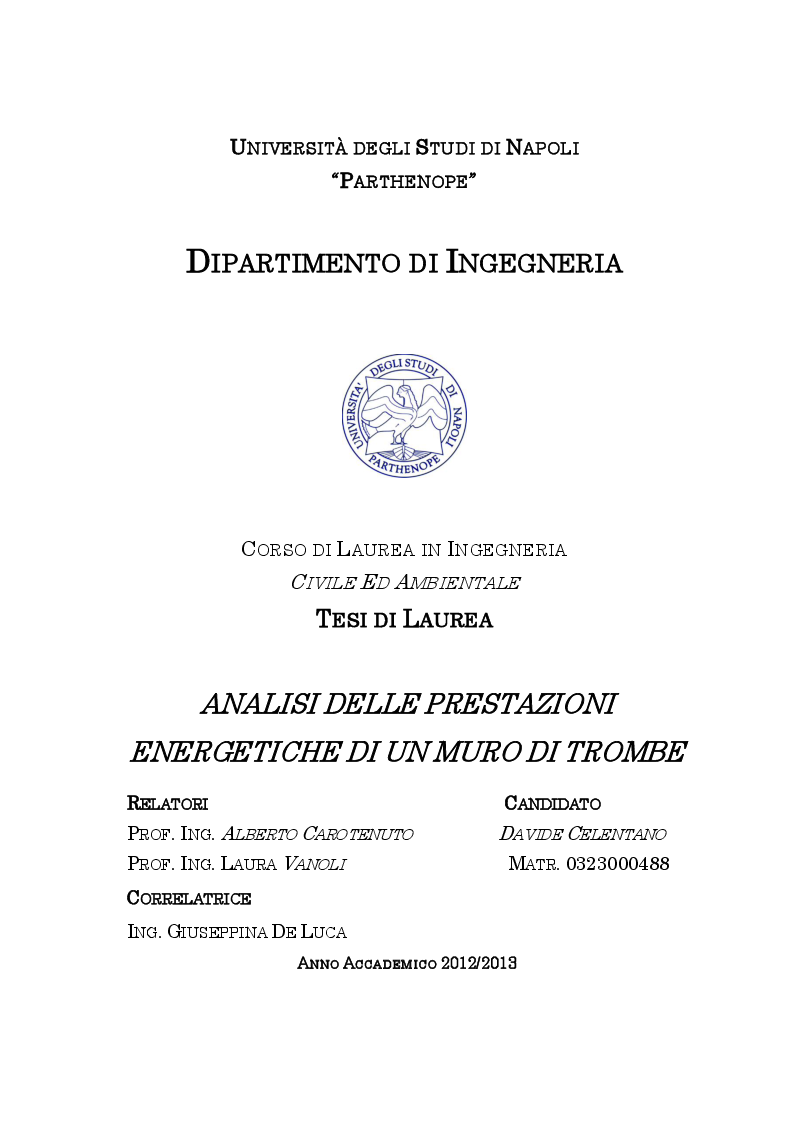Anteprima della tesi: Analisi delle prestazioni energetiche di un muro di Trombe, Pagina 1
