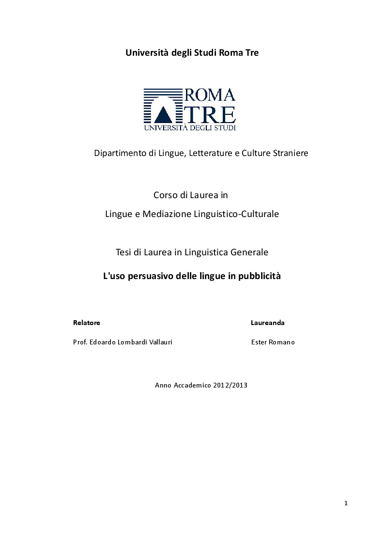 Anteprima della tesi: L'uso persuasivo delle lingue in pubblicità, Pagina 1