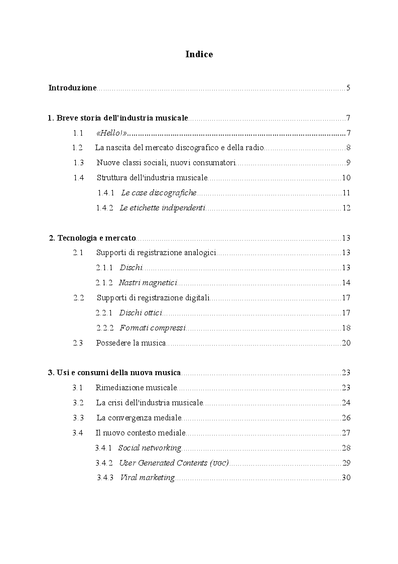Indice della tesi: Evoluzione dell'industria musicale: share to download, Pagina 1