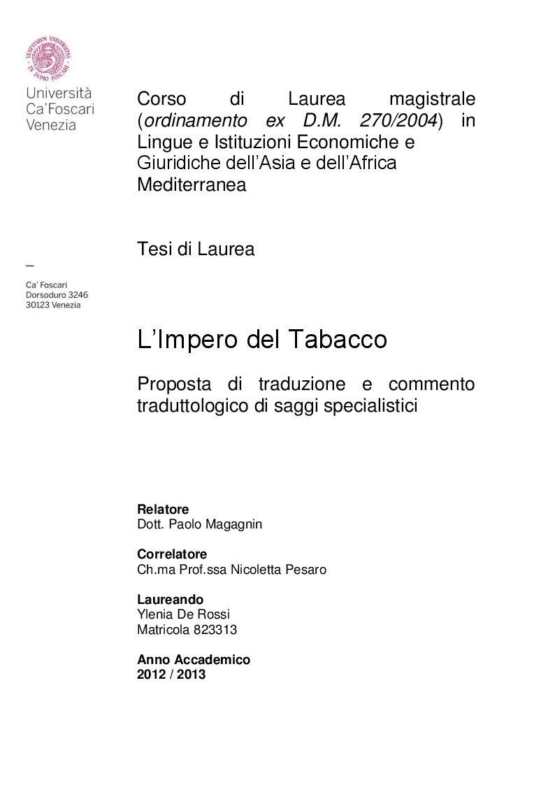 Anteprima della tesi: L'impero del tabacco, Pagina 1