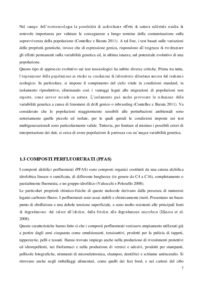 Estratto dalla tesi: Analisi multigenerazionale degli effetti di composti perfluorurati (PFAS) su Chironomus riparius (insetti, ditteri): parametri di variabilità genetica e di life-history