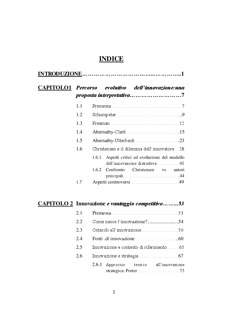 Indice della tesi: L'innovazione del business model nei settori produttivi maturi: il caso Indesit Company, Pagina 1