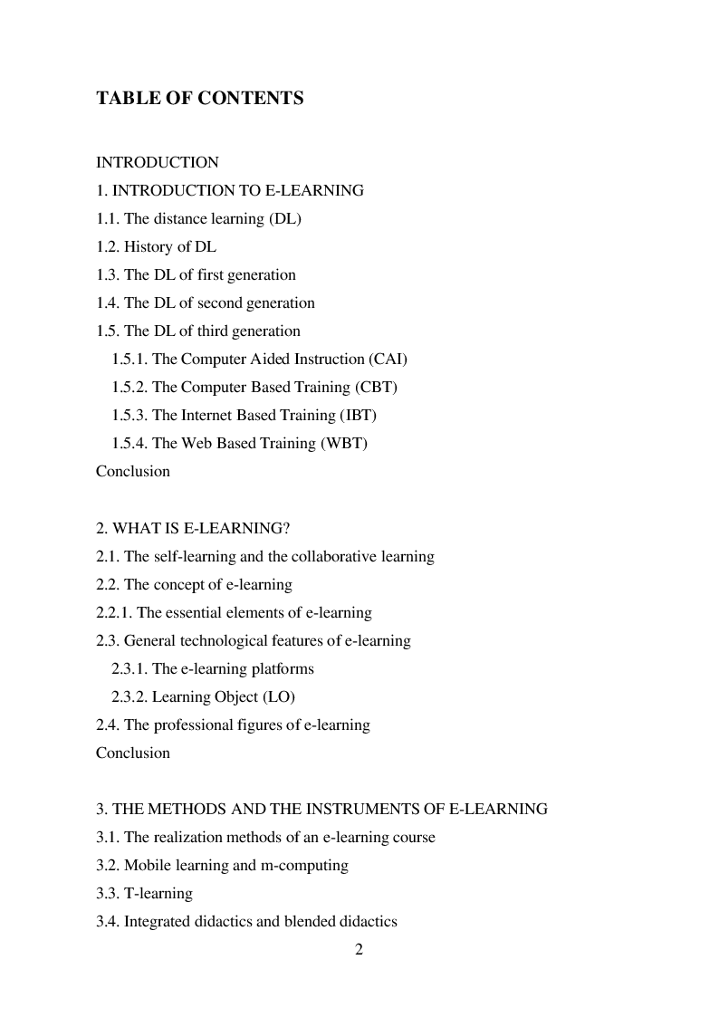 Indice della tesi: E-learning as new supporting instrument of learning in the knowledge society, Pagina 1