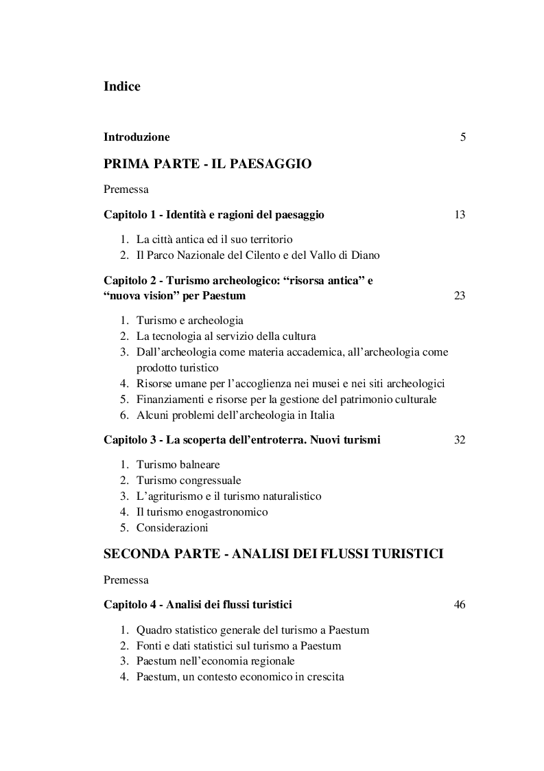 Indice della tesi: Per un progetto territoriale del sito archeologico di Paestum , Pagina 1