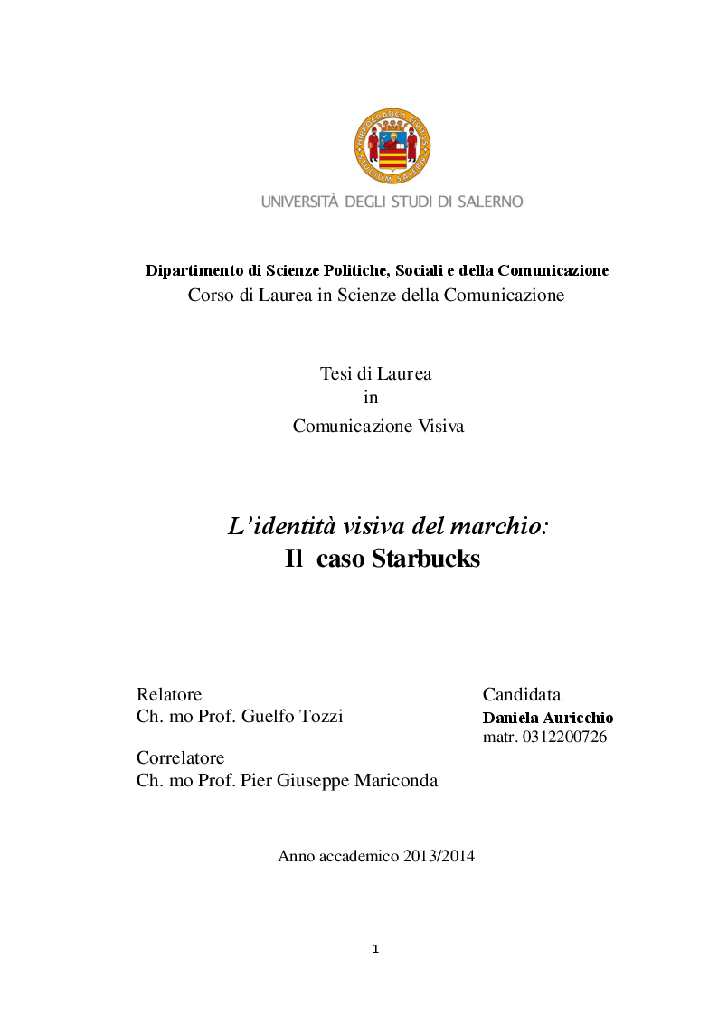 Anteprima della tesi: L'identità visiva del marchio. Il caso Starbucks, Pagina 1