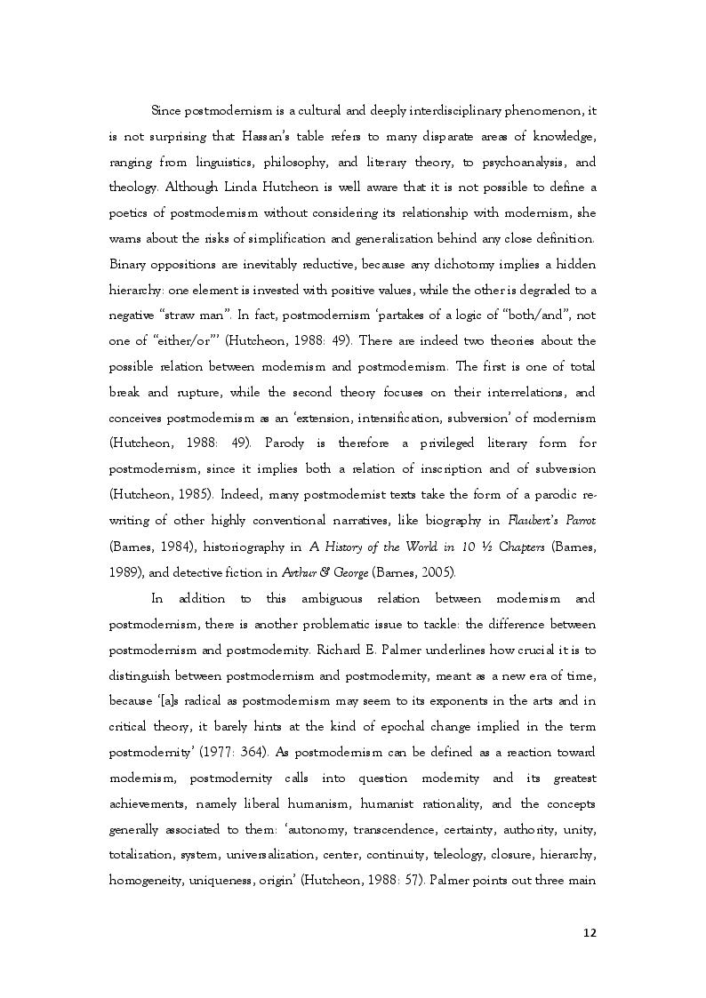 Estratto dalla tesi: A New Self, History, and Truth: the postmodern quest in Julian Barnes’s ''Flaubert's Parrot'', ''A History of the World in 10 1/2 Chapters'', and ''Arthur & George''.