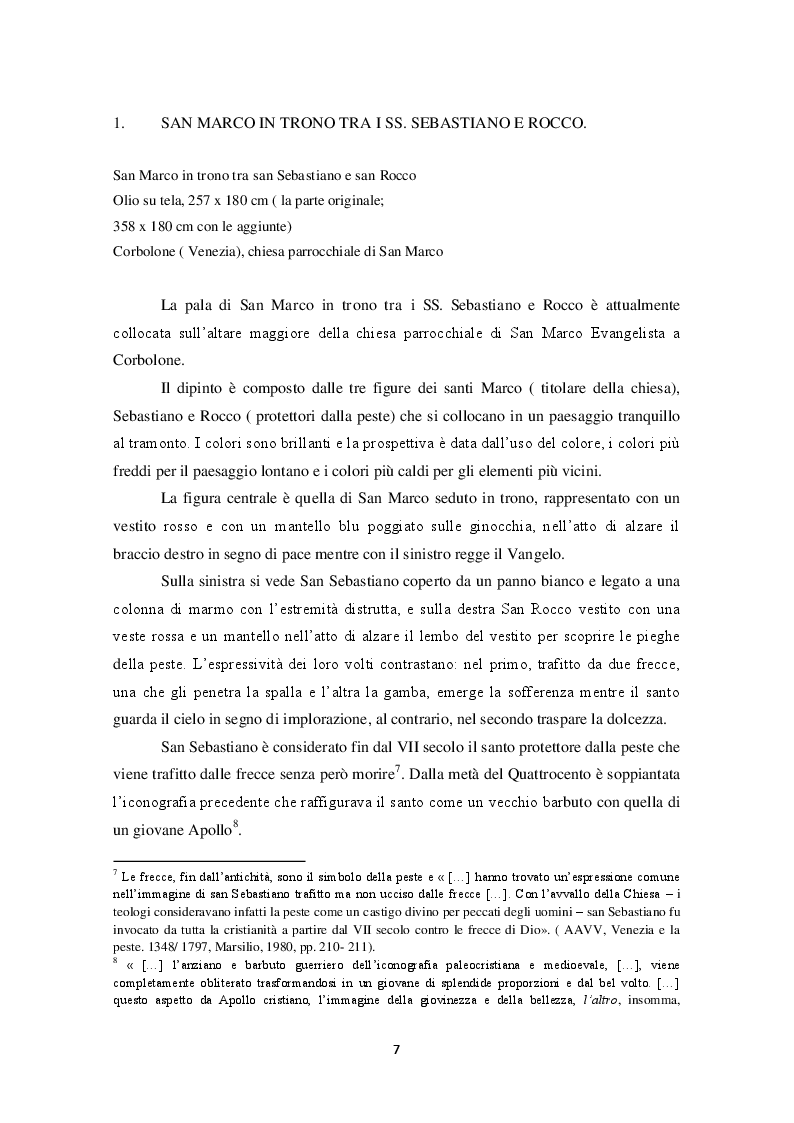 Estratto dalla tesi: La pala di San Marco tra i SS. Sebastiano e Rocco nella chiesa di Corbolone. Storia e restauri
