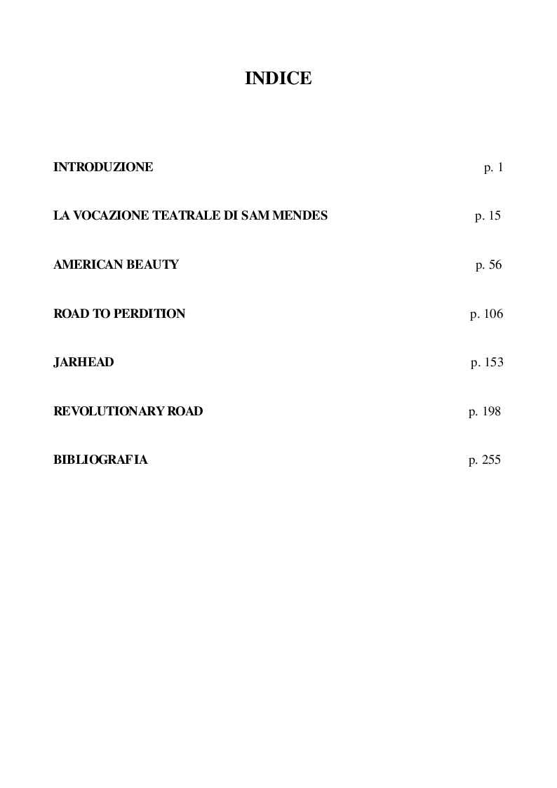 Indice della tesi: Sam Mendes tra cinema e teatro, Pagina 1