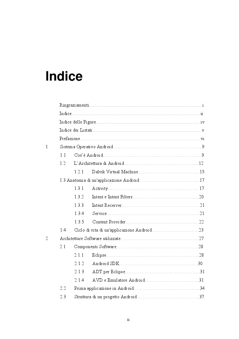 Indice della tesi: Sviluppo di un'agenda personale in Android, Pagina 1
