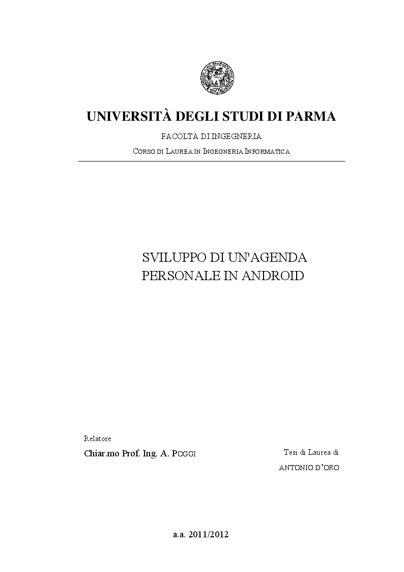 Anteprima della tesi: Sviluppo di un'agenda personale in Android, Pagina 1