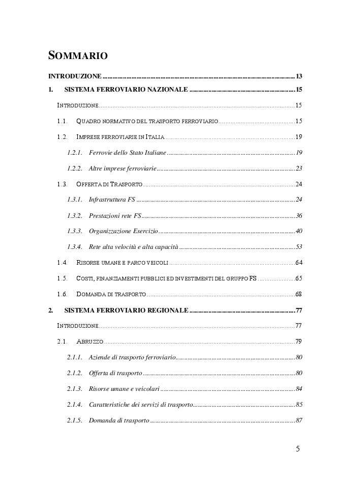 Indice della tesi: Sistemi di trasporto ferroviario regionali. Analisi comparativa per indicatori, Pagina 1