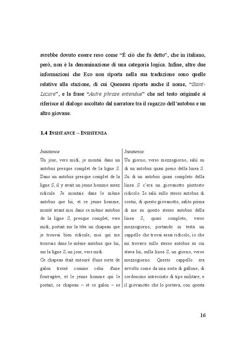 Estratto dalla tesi: Gli Exercices de Style nella traduzione di Umberto Eco