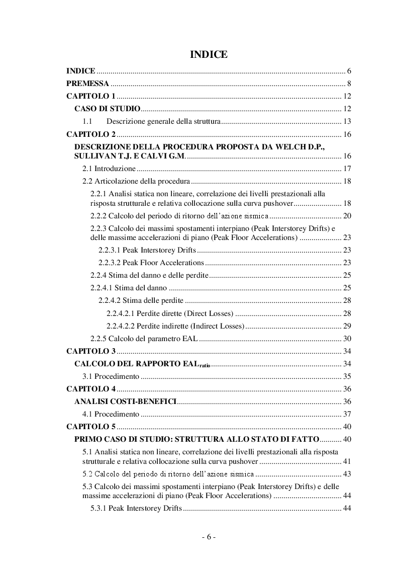 Indice della tesi: Analisi benefici-costi di una struttura in cemento armato rinforzata sismicamente mediante controventi dissipativi, Pagina 1