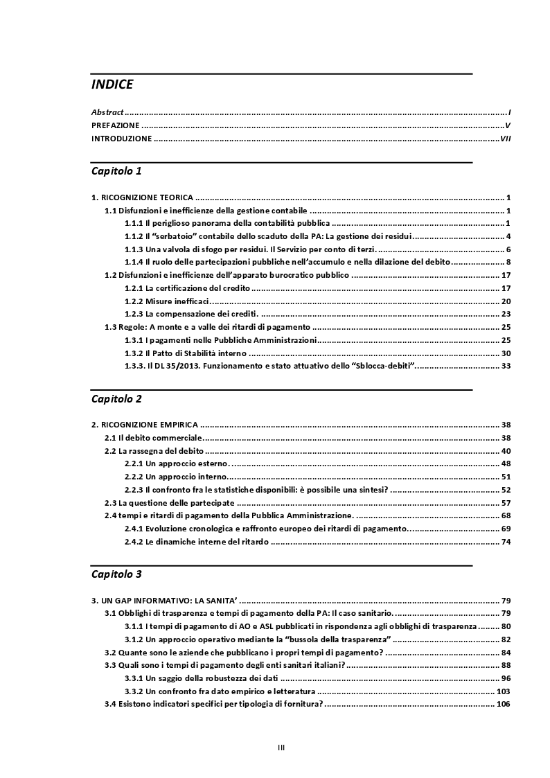 Indice della tesi: Rassegna teorico-empirica sui ritardi di pagamento nella PA italiana, Pagina 1