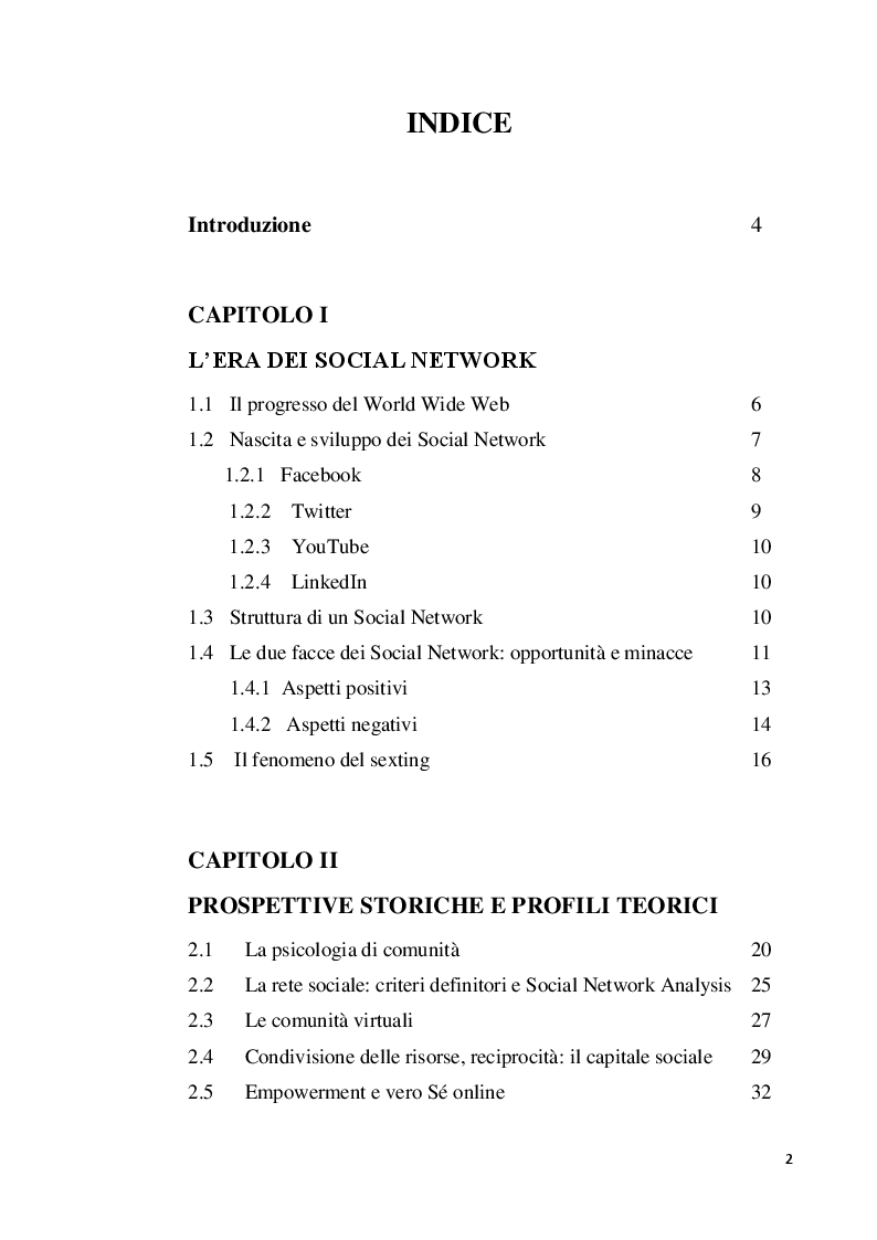 Indice della tesi: L'era virtuale - il fenomeno del sexting. Una ricerca empirica, Pagina 1