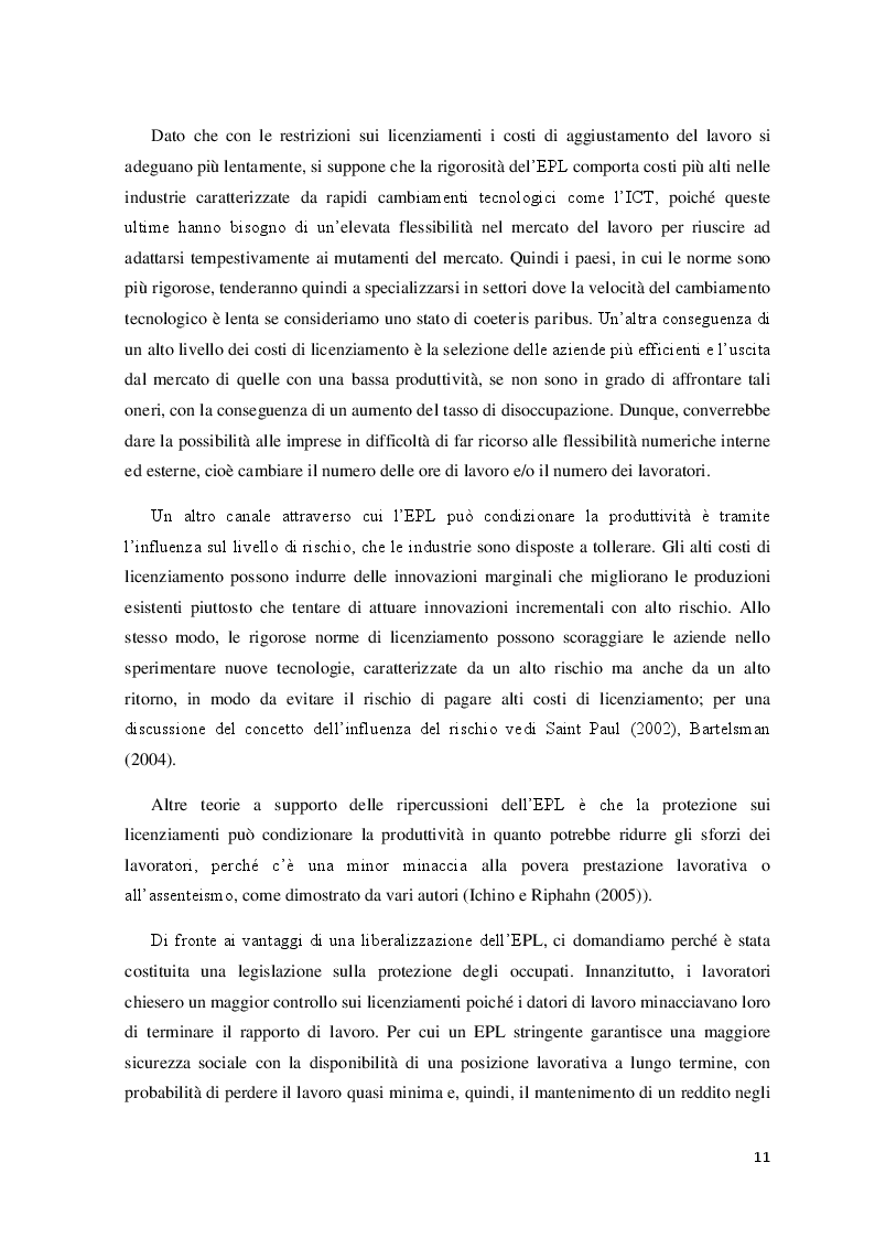 Estratto dalla tesi: Produttività e protezione del lavoro in Italia: problemi e prospettive