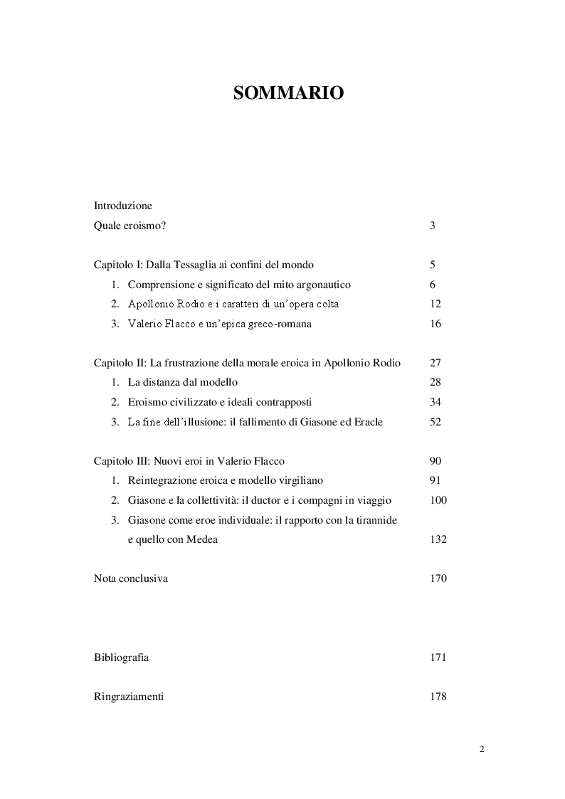 Indice della tesi: Declinazioni dell'eroismo nella saga argonautica, Pagina 1