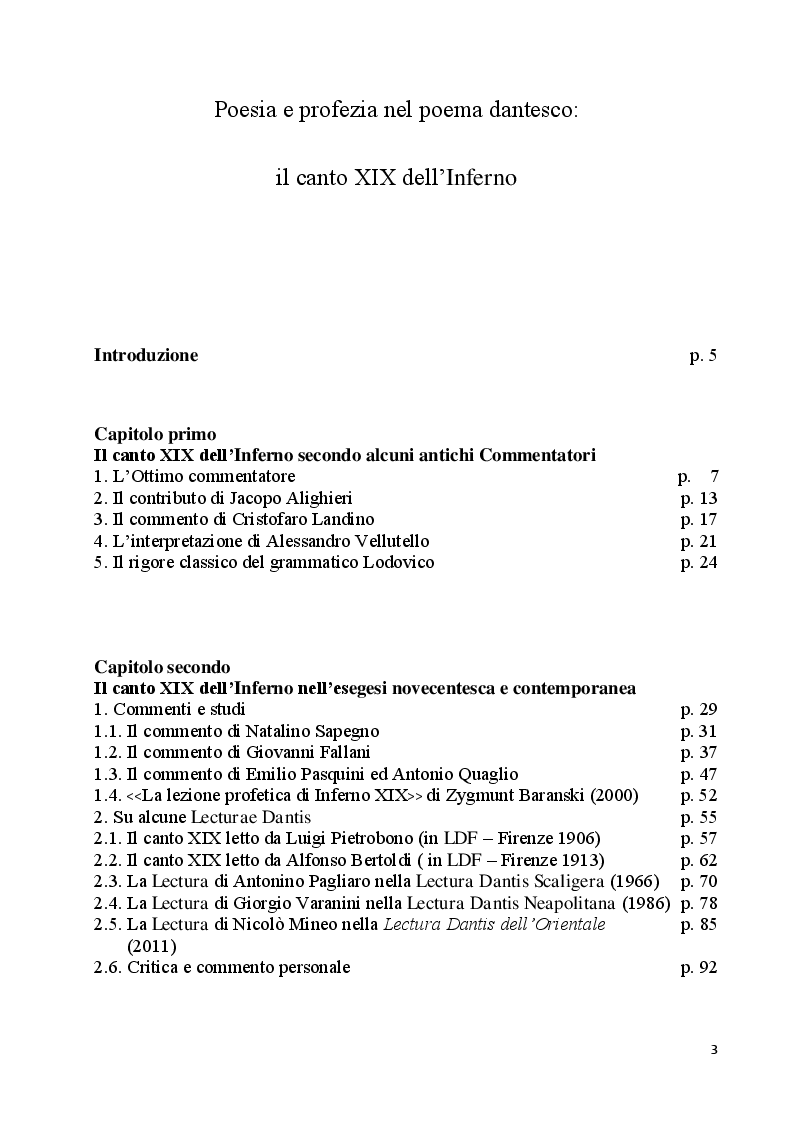 Indice della tesi: Poesia e Profezia nel poema dantesco : il canto XIX dell' Inferno, Pagina 1